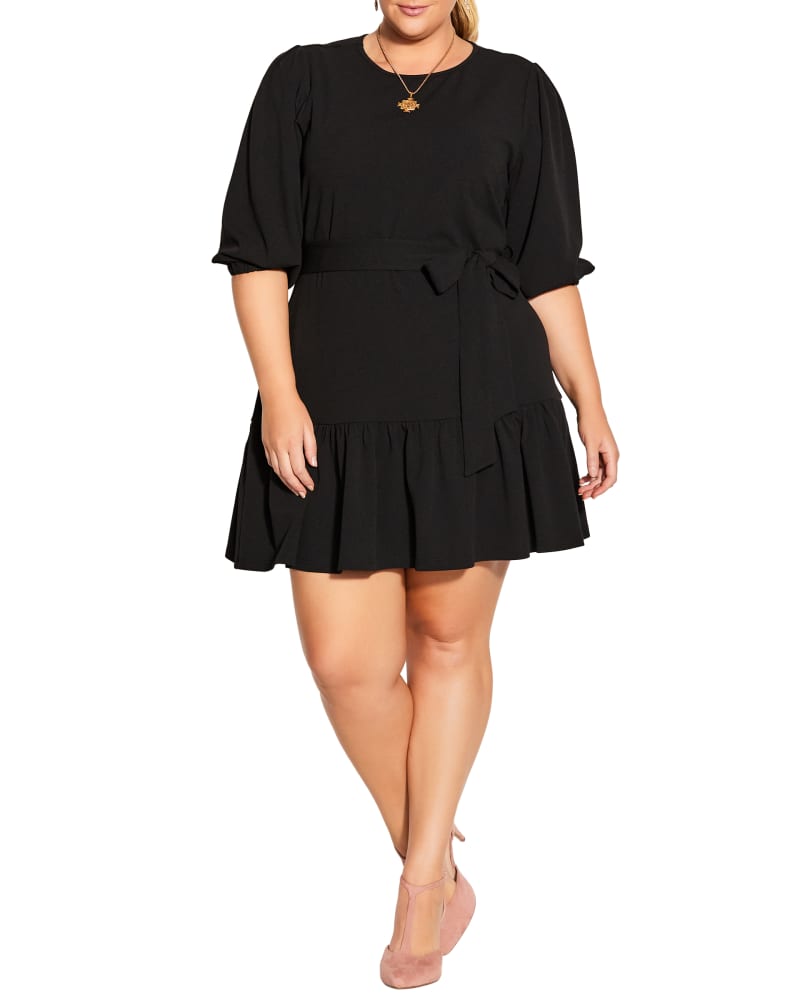 Front of a model wearing a size L DRESS LOVE ME KNOT in Black by City Chic. | dia_product_style_image_id:302838
